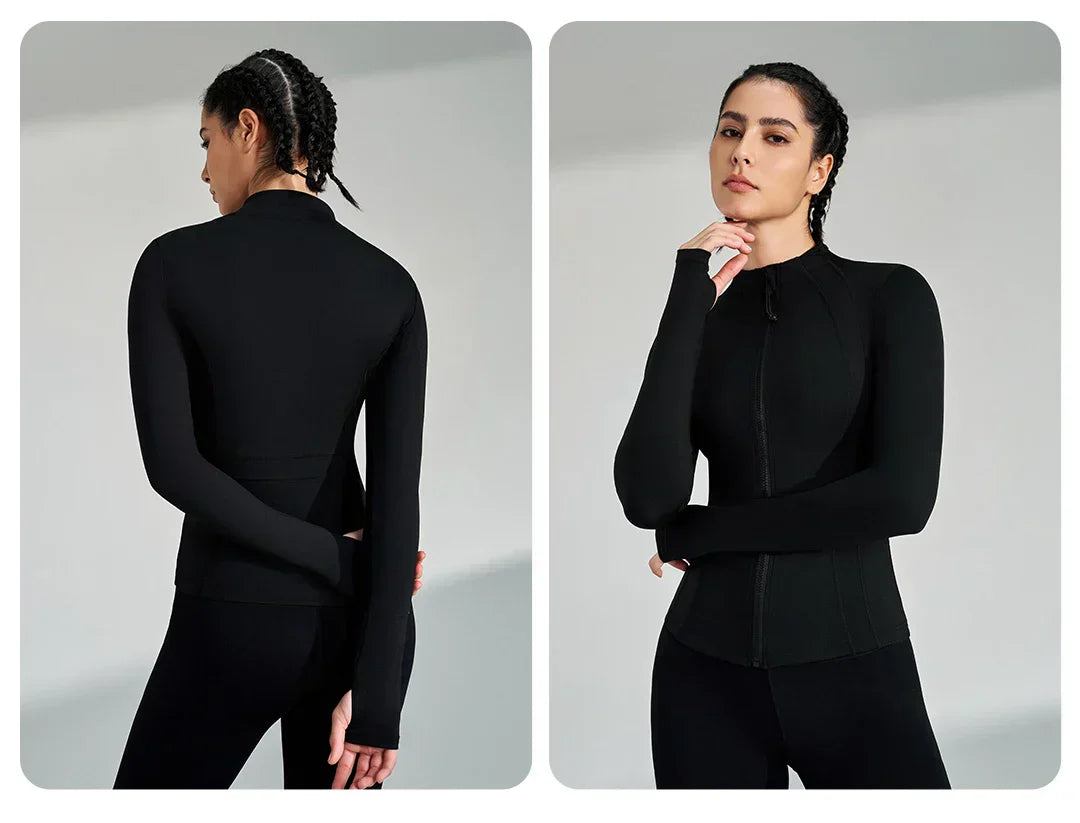 Gym Women's Full Zip Yoga Top With Thumbholes Fitness Running Jacket..