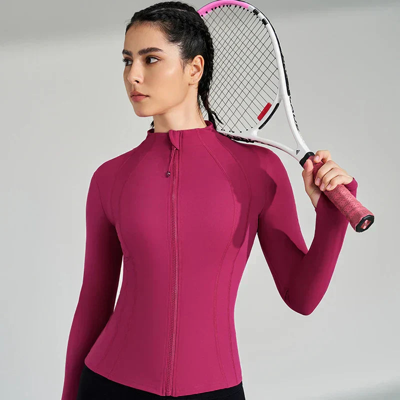 Gym Women's Full Zip Yoga Top With Thumbholes Fitness Running Jacket..