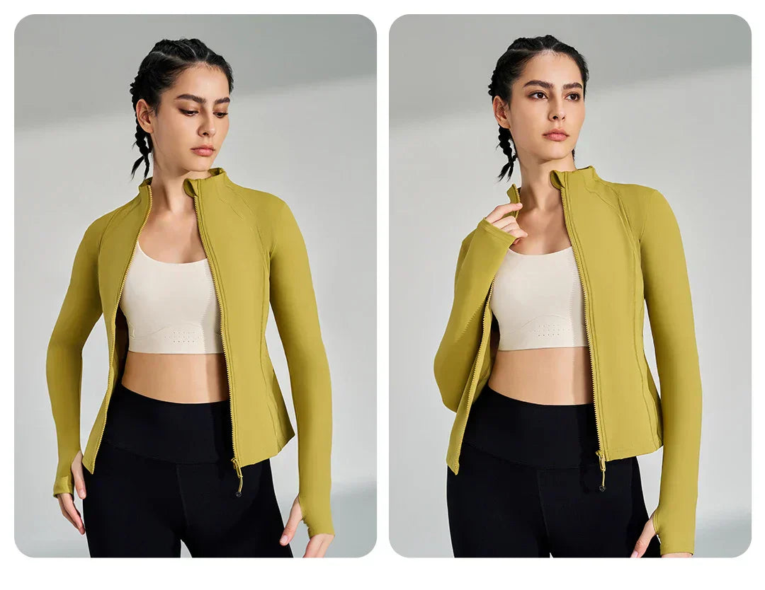 Gym Women's Full Zip Yoga Top With Thumbholes Fitness Running Jacket..