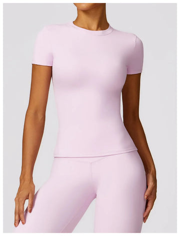 Short Sleeve Round Neck Breathable Stretchy Slim Fitness Active Top