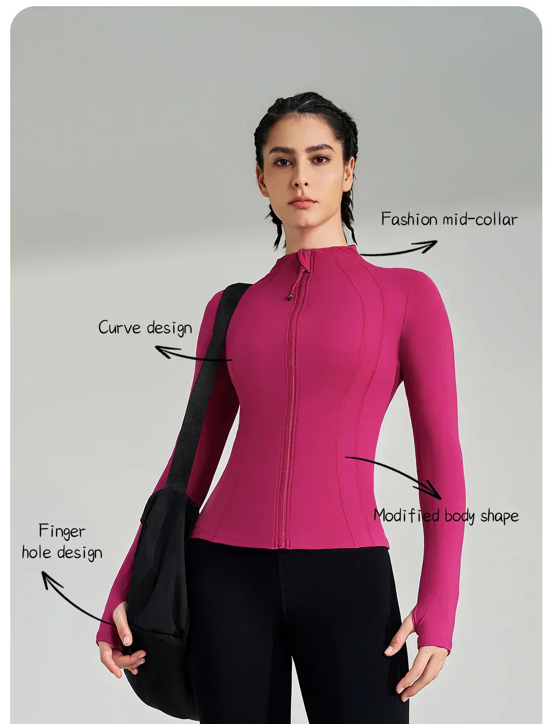 Gym Women's Full Zip Yoga Top With Thumbholes Fitness Running Jacket..