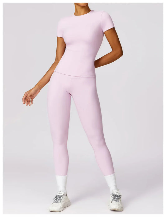 Short Sleeve Round Neck Breathable Stretchy Slim Fitness Active Top