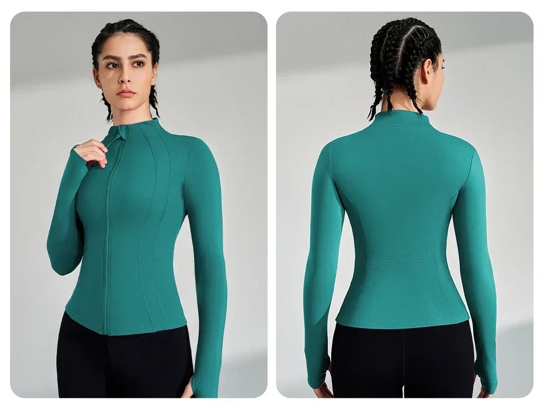 Gym Women's Full Zip Yoga Top With Thumbholes Fitness Running Jacket..